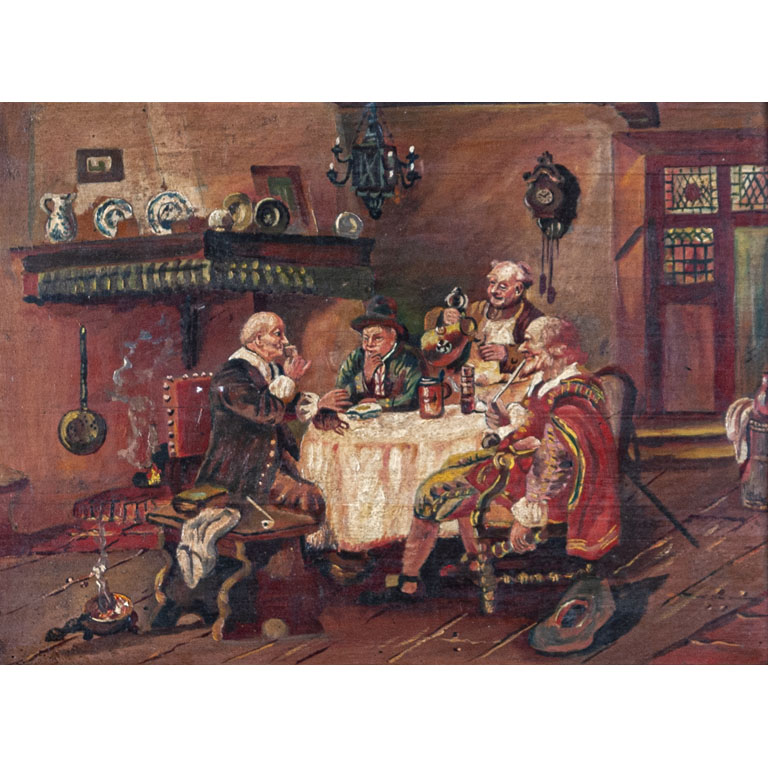 Lote anterior: Pintura anónima: Escena interior con figuras y objetos