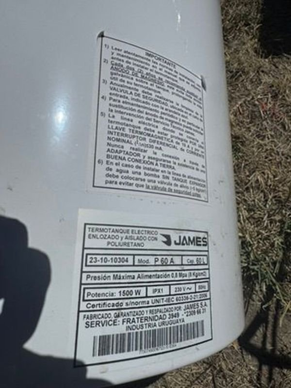 Termotanque eléctrico James de 60 litros en buen estado - imagen 4