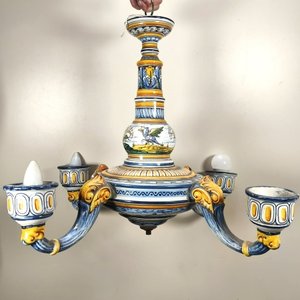 Araña de Porcelana Talavera Pintada a Mano con 4 Luces - imagen 1