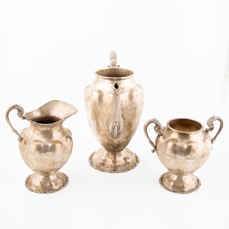 Set de 3 Piezas para Té de Plata Mexicana 925, Cuerpos Lobulados