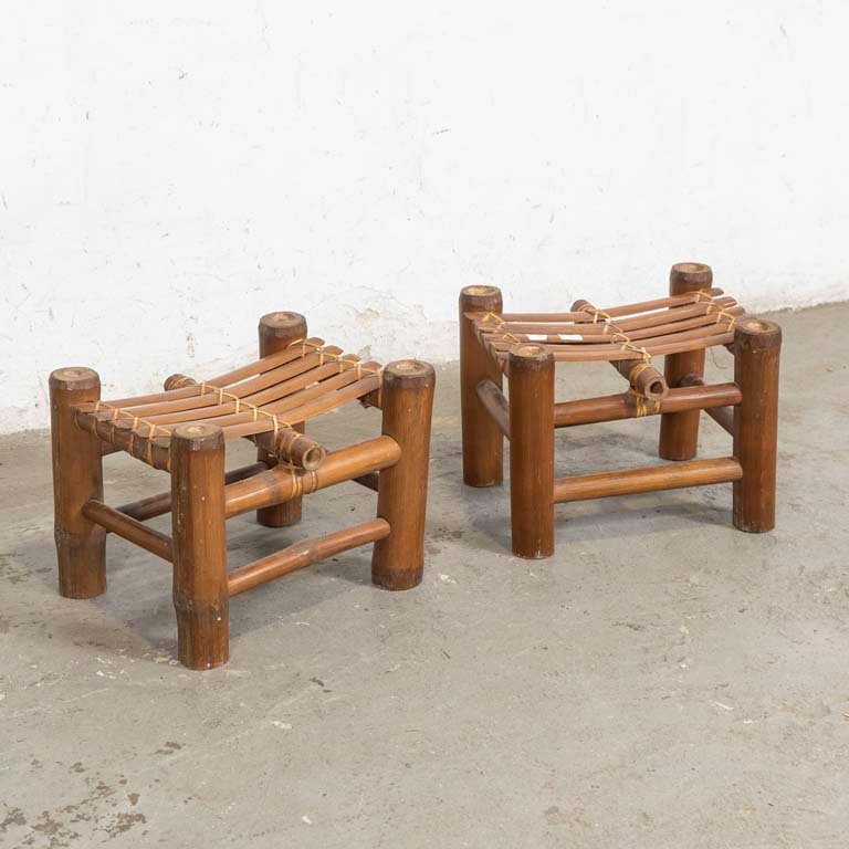 Par de Banquetas Bajas de Caña Natural