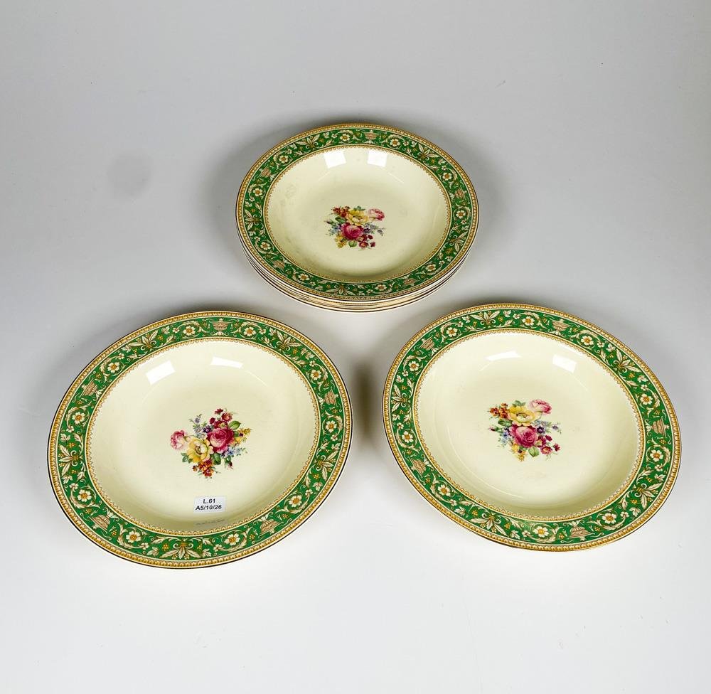Seis Platos Hondos de Loza Inglesa Woods Ivory Ware con Decoración Floral