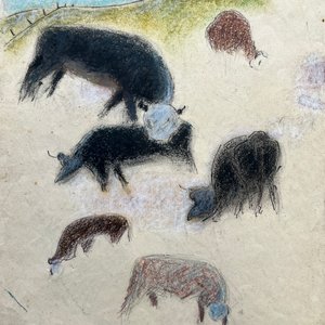 Lote siguiente: Obra de José Cuneo: "Ganado" - Pastel sobre Papel