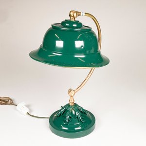 Lámpara de Escritorio Verde con Base de Bronce y Chapa - imagen 2