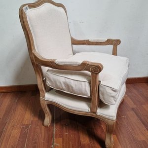 Sillón Estilo Luis XV Madera Clara Tapizado Natural - imagen 2