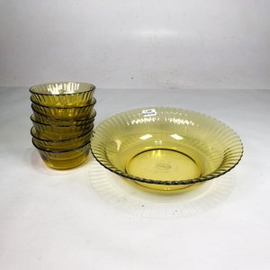 Set de 7 Piezas de Vidrio Hialino Color Ámbar: Bowl Grande y 6 Compoteras - imagen 1