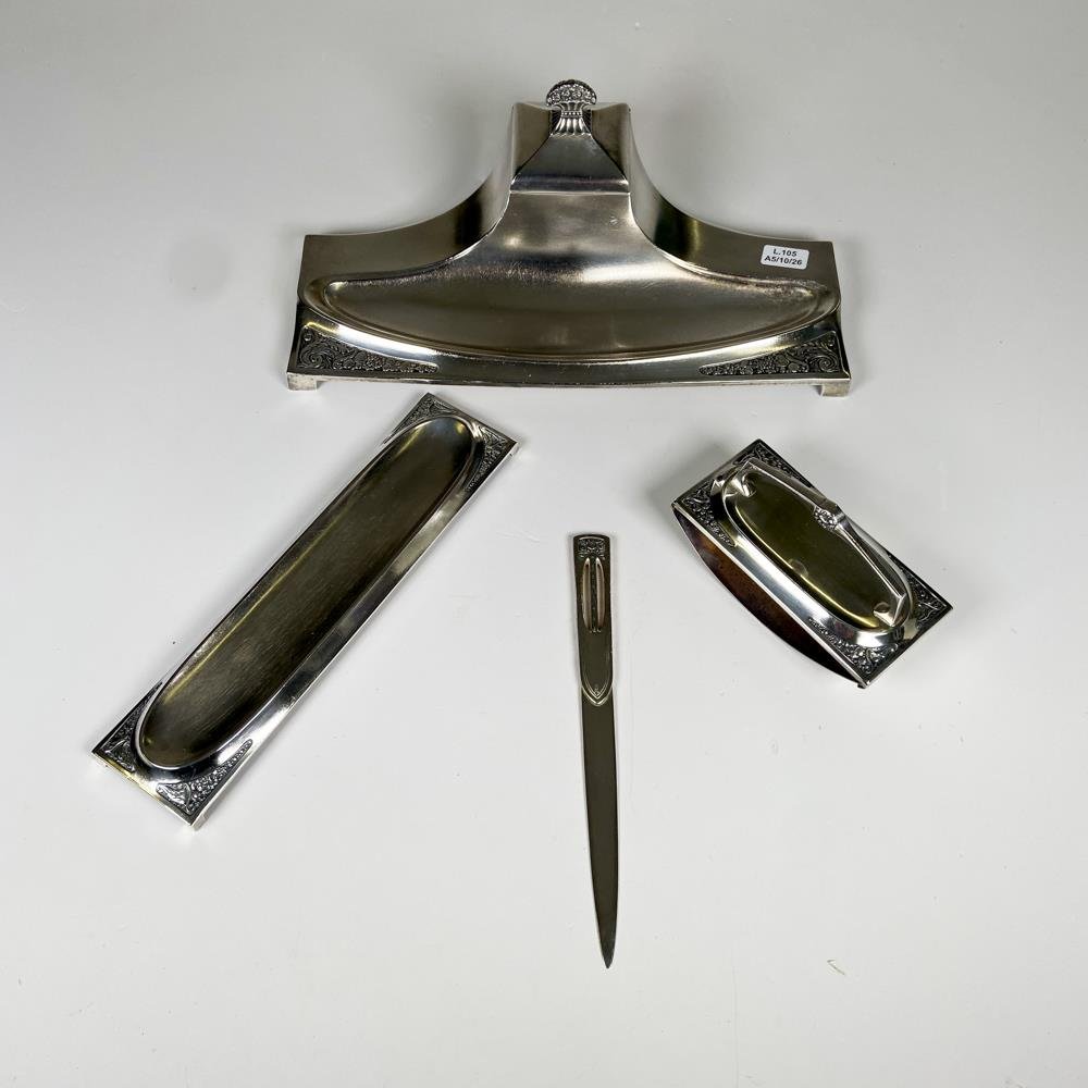 Juego de escritorio metal Wmf art deco, tintero, secante ,despojador y abrecartas
