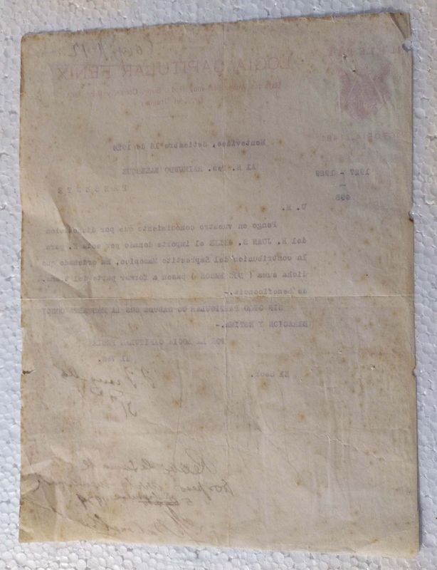 Documento Masonico Uruguayo Logia Capitular Fenix 1928 - imagen 2