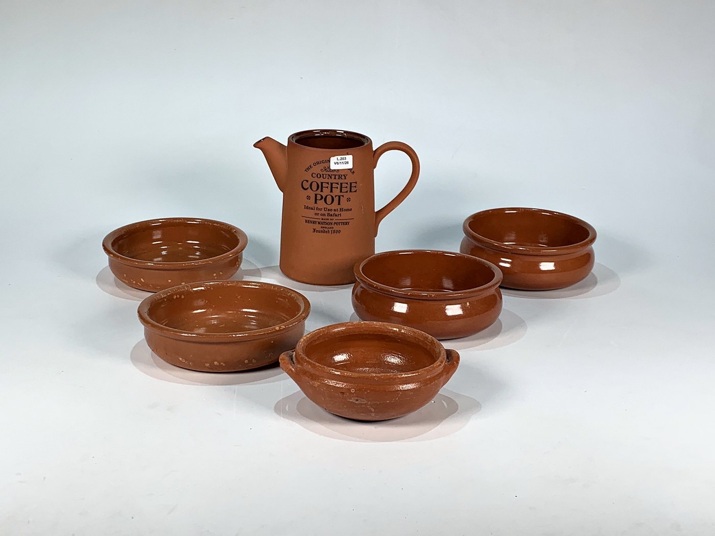 Conjunto de Cerámica Marrón: 5 Cazuelas y Cafetera (sin tapa)