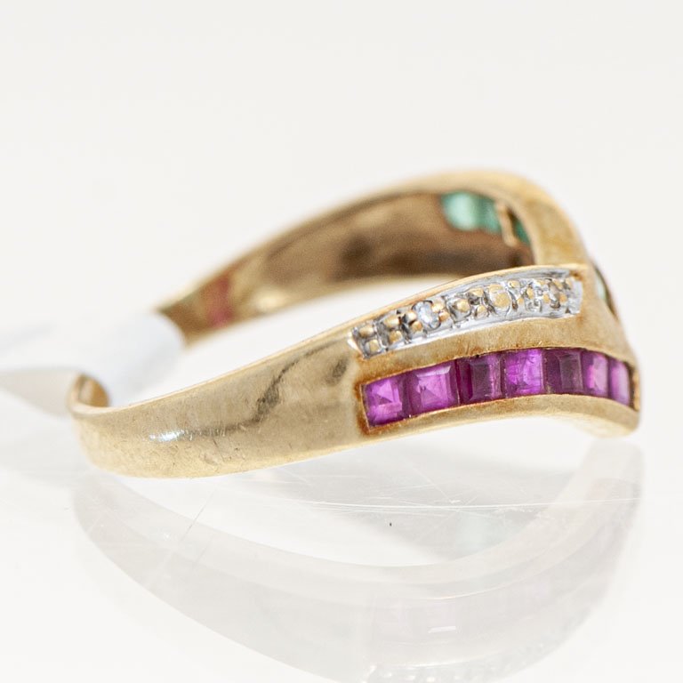 Anillo de oro con brillantes y esmeraldas - imagen 2