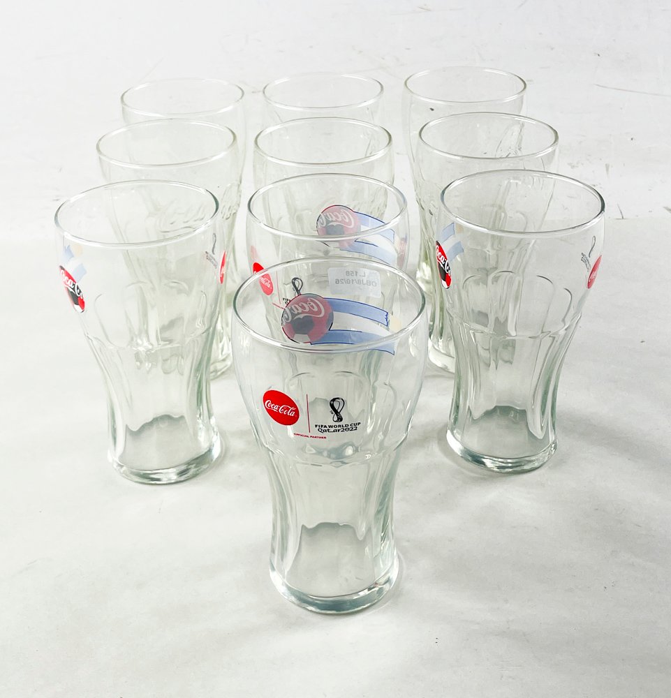 Diez vasos altos monograma Coca cola