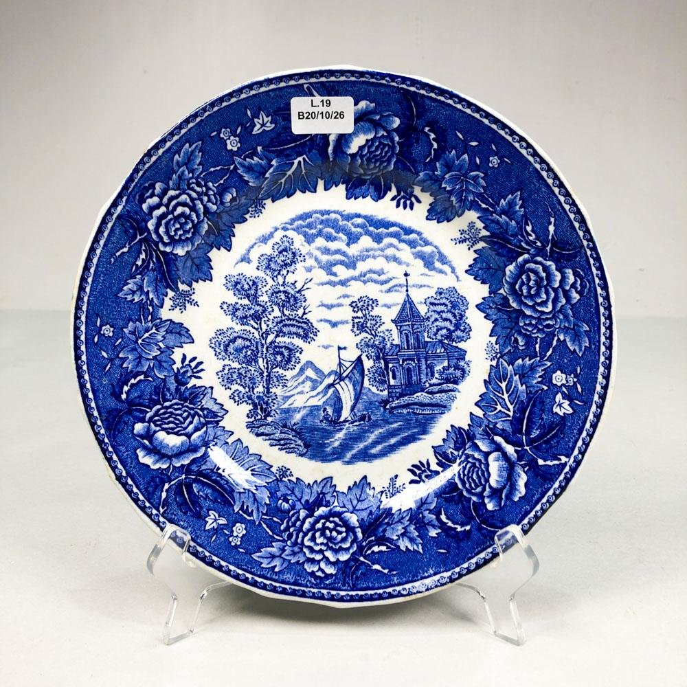 Plato de Porcelana Arabia Finlandés Diseño Willow Azul y Blanco