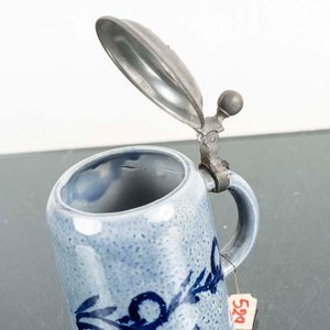 Jarra de Cerveza Antigua de Cerámica con Tapa de Peltre - imagen 2