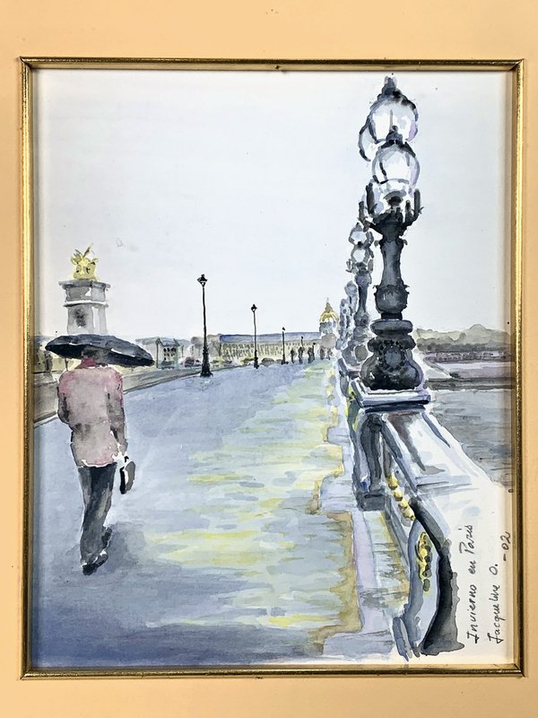 Cuadro Acuarela "Invierno en París" Firmado Jacqueline (2002)