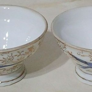 Tazas de té antiguas de porcelana KTS con aves y detalles dorados - imagen 5