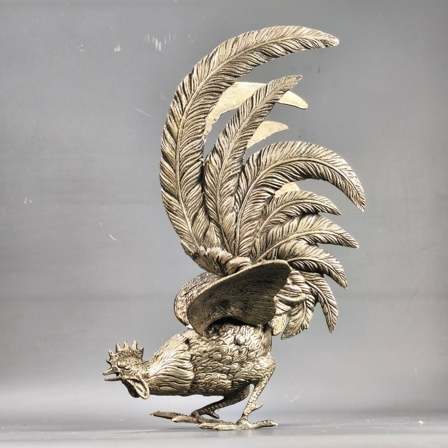 Estatuas de gallos de bronce plateado para decoración - imagen 7