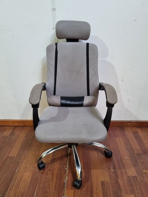 Sillón de Oficina Ergonómico Gris con Cabecera y Apoyabrazos Regulables