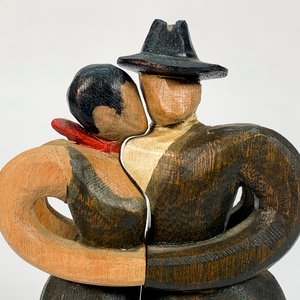 Dos Tallas de Madera: Pareja de Tango Bailando, 20 cm - imagen 2