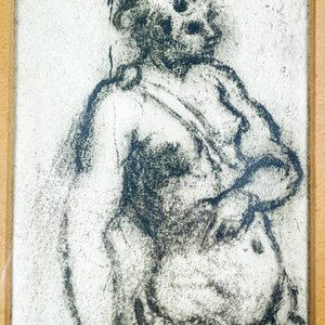 Cuadro a Crayón de Figura Humana, Marco Dorado 48x25 cm - imagen 2
