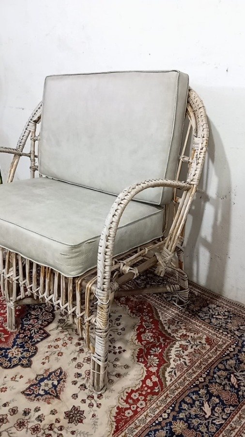 Sillón de mimbre ideal para jardín con almohadones - imagen 4