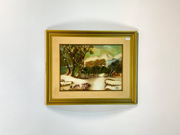 Cuadro al óleo "Paisaje Nevado" firmado "Alis" - 39x28 cm - imagen 1