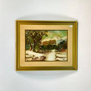 Cuadro al óleo "Paisaje Nevado" firmado "Alis" - 39x28 cm - imagen 1