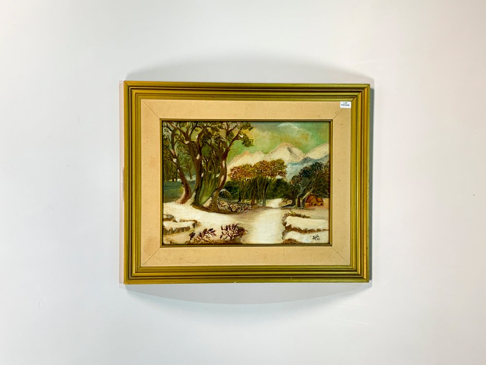 Cuadro al óleo "Paisaje Nevado" firmado "Alis" - 39x28 cm