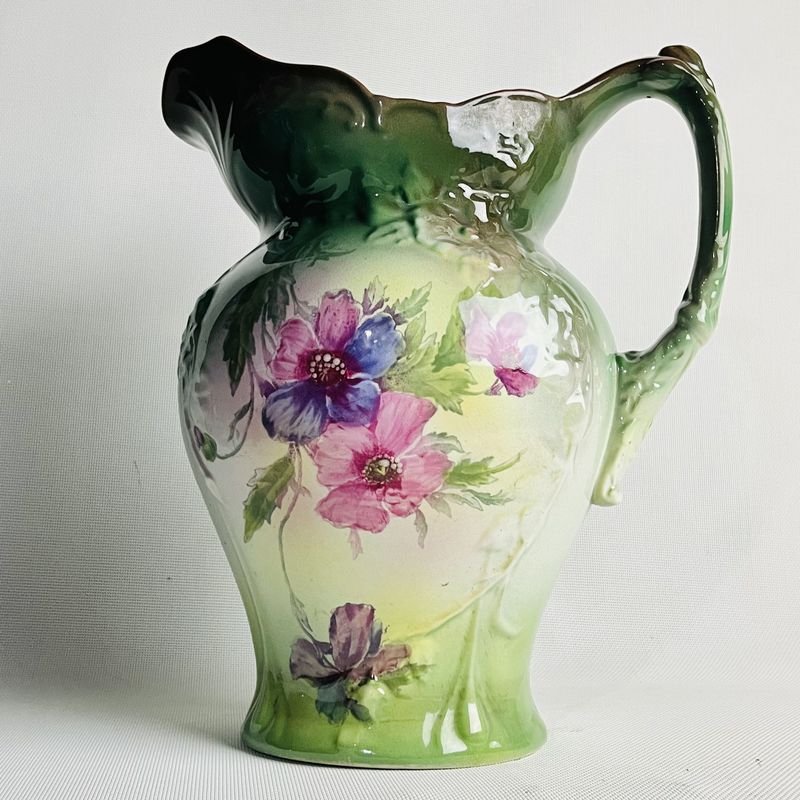 Jarra antigua de porcelana alemana en estilo floral - imagen 2