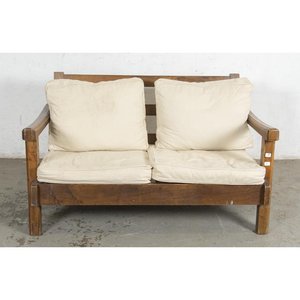 Lote siguiente: Sofá de Dos Cuerpos Estructura Madera con Almohadones