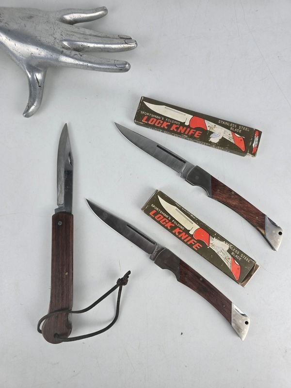 Lote de 3 Navajas Plegables "Lock Knife" con Mango de Madera