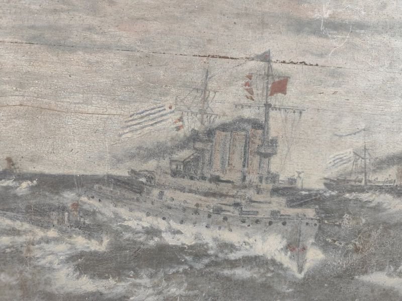 Pintura de un barco en el mar, firmada 50 x 84 cm - imagen 3