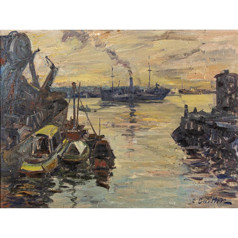 Lote siguiente: Pintura de muelle viejo, Zoma Baitler