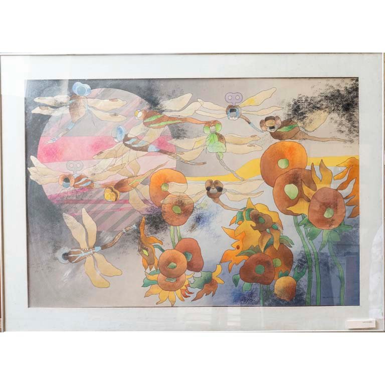 Obra de Juan Falkenstein "Volando bajito entre los girasoles", Técnica Mixta