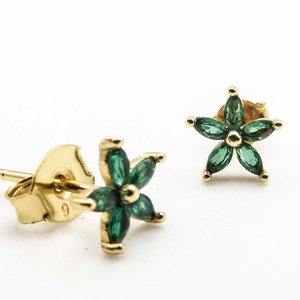 Tornillos de Plata con Baño de Oro y Piedras Verdes Flores - imagen 2