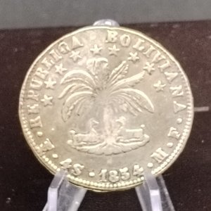 Moneda de Plata Boliviana 4 Soles 1854 con Error de Punzado MF - imagen 3