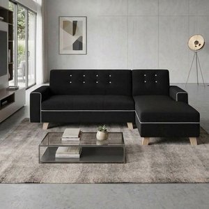 Sofá Chaise Longue Negro con Ribetes Blancos - imagen 2