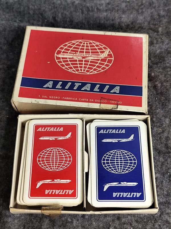 Dos Mazos de Cartas de Poker Alitalia con Estuche Original