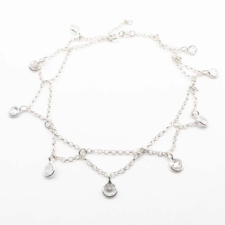 Pulsera Tobillera de Plata con Circones