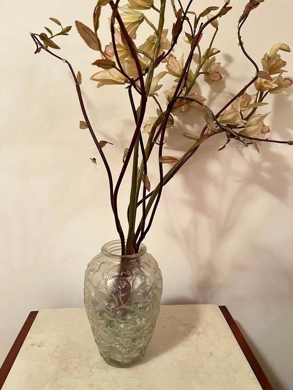 Florero de Vidrio Transparente con Diseño Floral