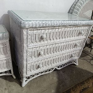 Espejo y Cómoda Cajonera de Mimbre Blanco con Tapa de Vidrio - imagen 5