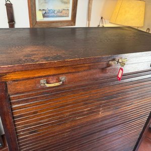 Gran Fichero Organizador Antiguo de Roble con Cortina y Cajones - imagen 4