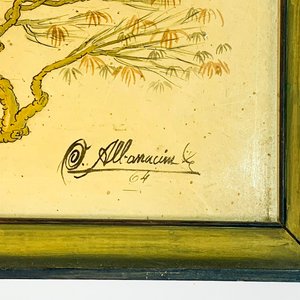 Cuadro de Madera y Laca con Pájaros, Firmado y Fechado 1964 - imagen 3