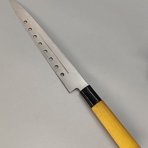 Cuchillo Profesional para Sushi Japonés, Hoja Larga Perforada de Acero Inoxidable y Mango de Madera - imagen 7