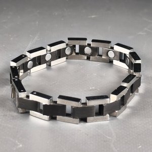 Pulsera Masculina Eslabones Combinados Acero Inoxidable 22cm - imagen 5