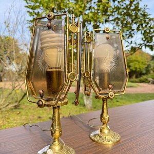 Lote anterior: 1 par de lamparas de mesa en bronce antiguas con paneles de vidrio grabados (con un estilo art deco)