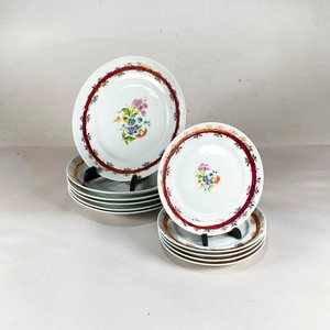 11 Platos Porcelana Schmidt Decorado Floral Guarda Roja - imagen 1