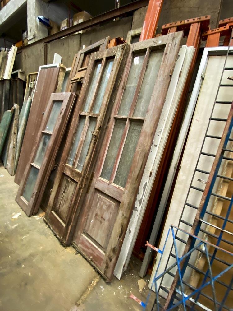 Dos Hojas de Puerta Interior Madera y Vidrio Marrón 215x55 cm