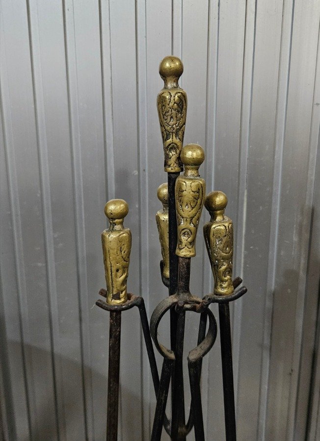 Juego de Atizadores de Hierro y Bronce para Hogar