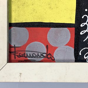 Cuadro Óleo "Gato Multicolor" Estilo Constructivo Firmado Fernando - imagen 3
