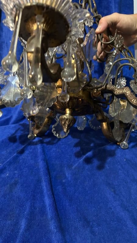 Lámpara de bronce con caireles de cristal - imagen 3